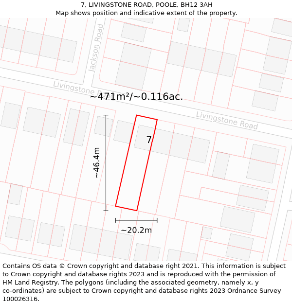 7, LIVINGSTONE ROAD, POOLE, BH12 3AH: Plot and title map