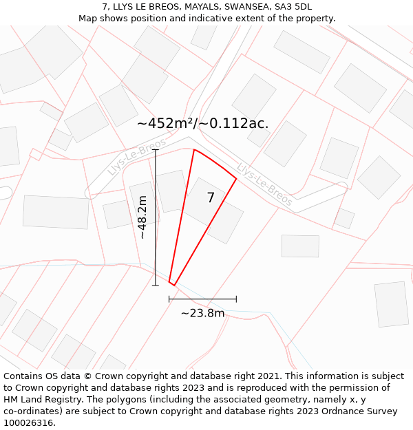 7, LLYS LE BREOS, MAYALS, SWANSEA, SA3 5DL: Plot and title map