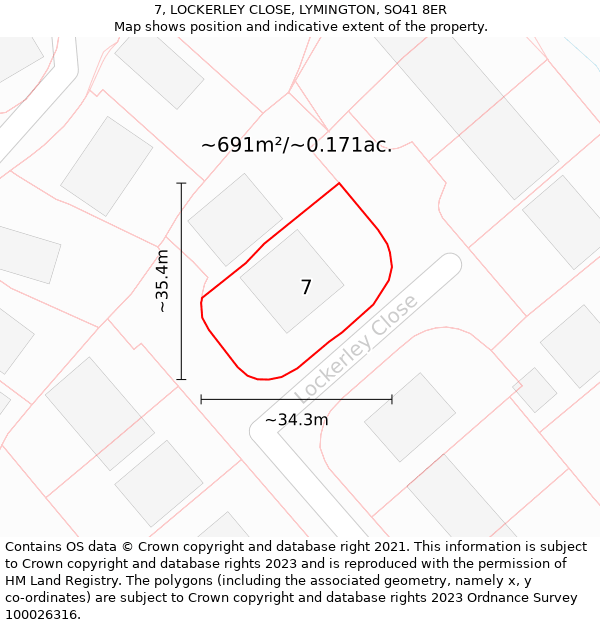 7, LOCKERLEY CLOSE, LYMINGTON, SO41 8ER: Plot and title map