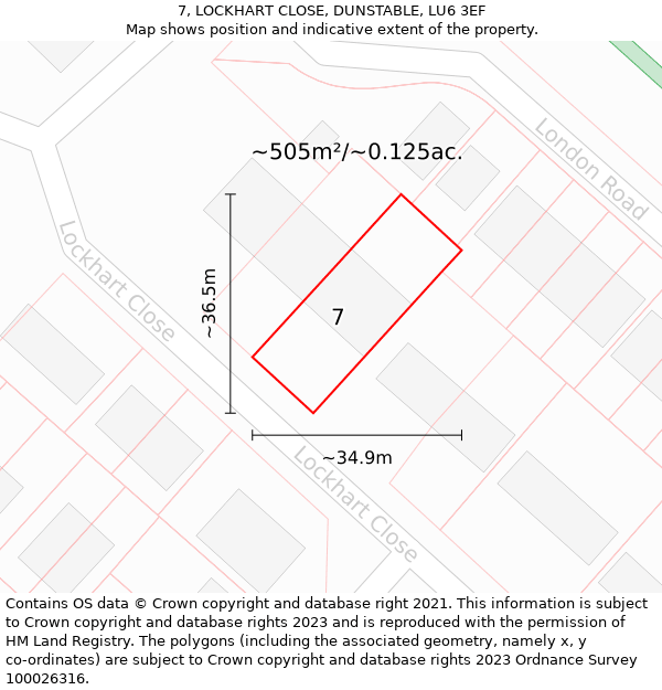 7, LOCKHART CLOSE, DUNSTABLE, LU6 3EF: Plot and title map