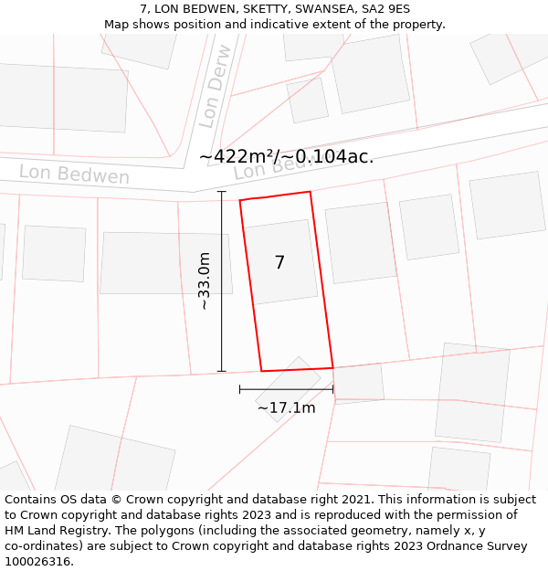 7, LON BEDWEN, SKETTY, SWANSEA, SA2 9ES: Plot and title map