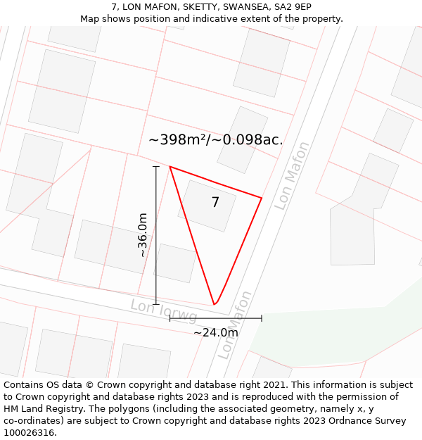 7, LON MAFON, SKETTY, SWANSEA, SA2 9EP: Plot and title map