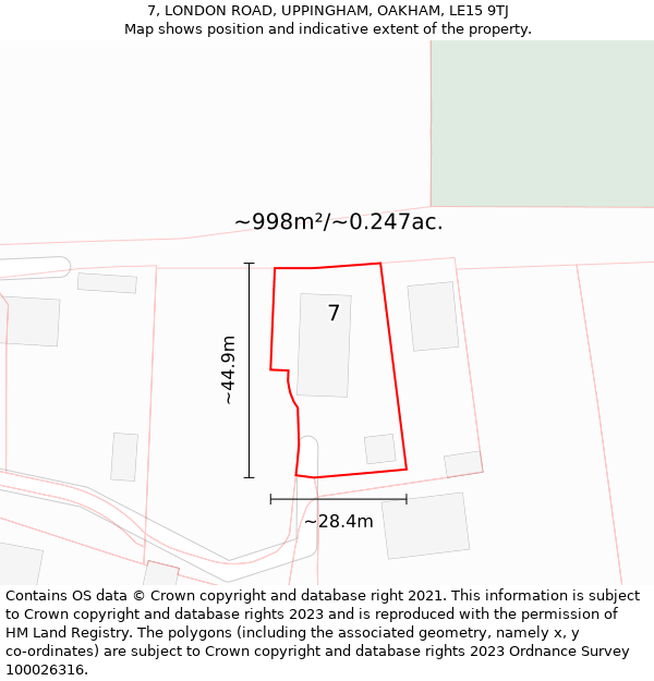 7, LONDON ROAD, UPPINGHAM, OAKHAM, LE15 9TJ: Plot and title map