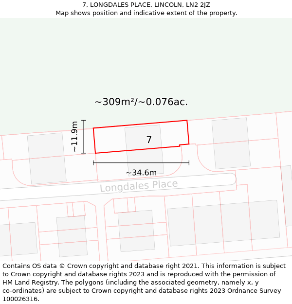 7, LONGDALES PLACE, LINCOLN, LN2 2JZ: Plot and title map