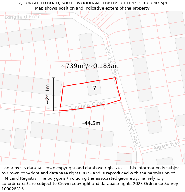 7, LONGFIELD ROAD, SOUTH WOODHAM FERRERS, CHELMSFORD, CM3 5JN: Plot and title map