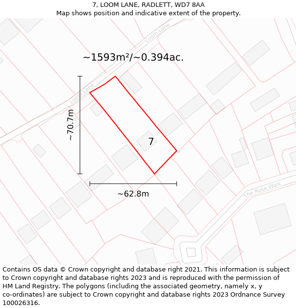 7, LOOM LANE, RADLETT, WD7 8AA: Plot and title map