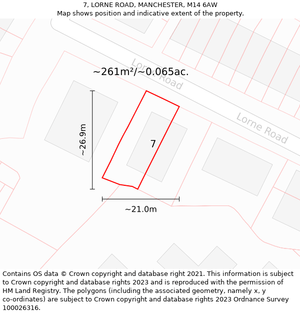 7, LORNE ROAD, MANCHESTER, M14 6AW: Plot and title map