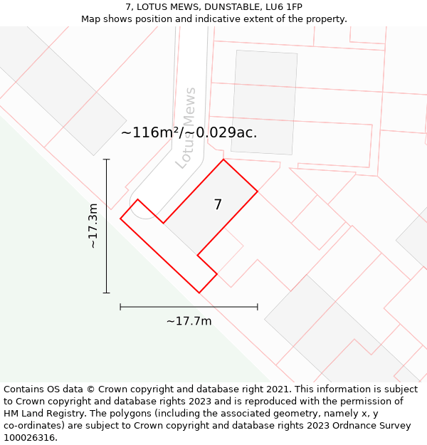 7, LOTUS MEWS, DUNSTABLE, LU6 1FP: Plot and title map