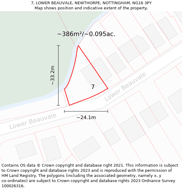 7, LOWER BEAUVALE, NEWTHORPE, NOTTINGHAM, NG16 3PY: Plot and title map