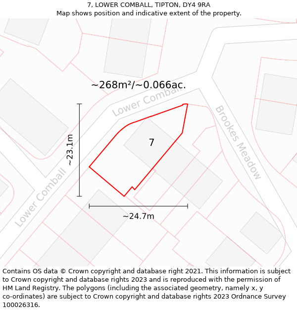 7, LOWER COMBALL, TIPTON, DY4 9RA: Plot and title map