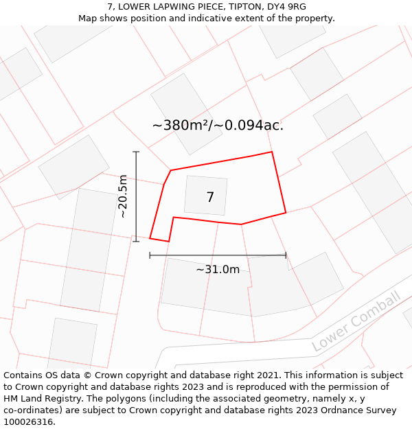 7, LOWER LAPWING PIECE, TIPTON, DY4 9RG: Plot and title map