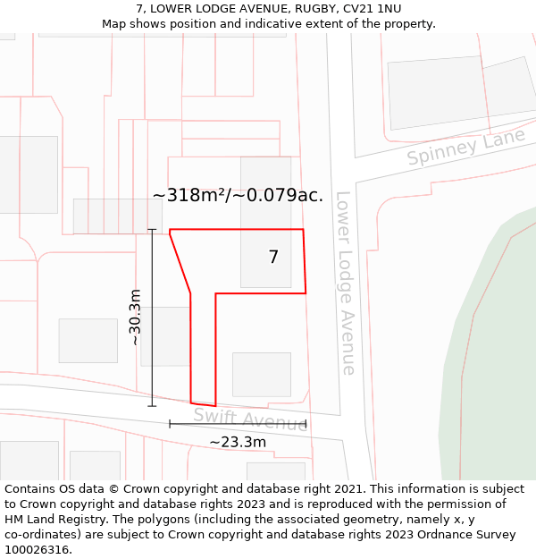 7, LOWER LODGE AVENUE, RUGBY, CV21 1NU: Plot and title map