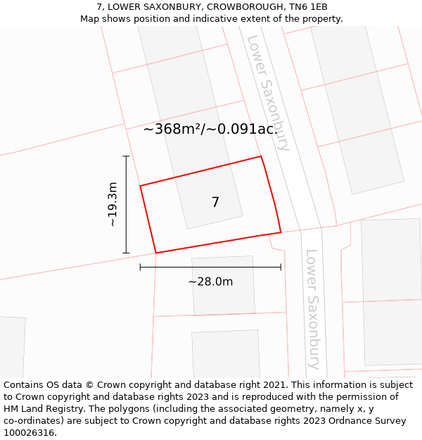 7, LOWER SAXONBURY, CROWBOROUGH, TN6 1EB: Plot and title map