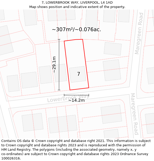 7, LOWERBROOK WAY, LIVERPOOL, L4 1AD: Plot and title map