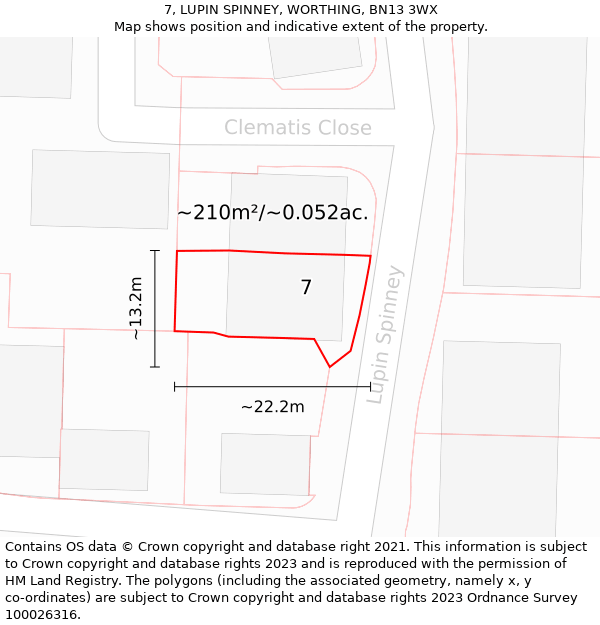 7, LUPIN SPINNEY, WORTHING, BN13 3WX: Plot and title map