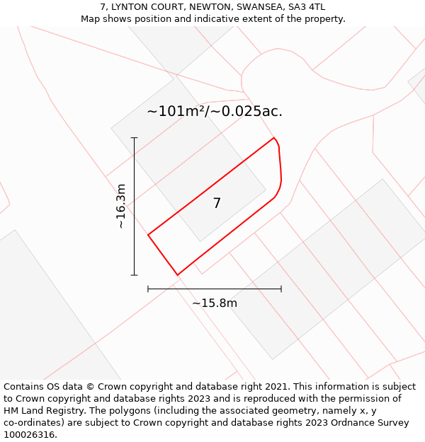 7, LYNTON COURT, NEWTON, SWANSEA, SA3 4TL: Plot and title map