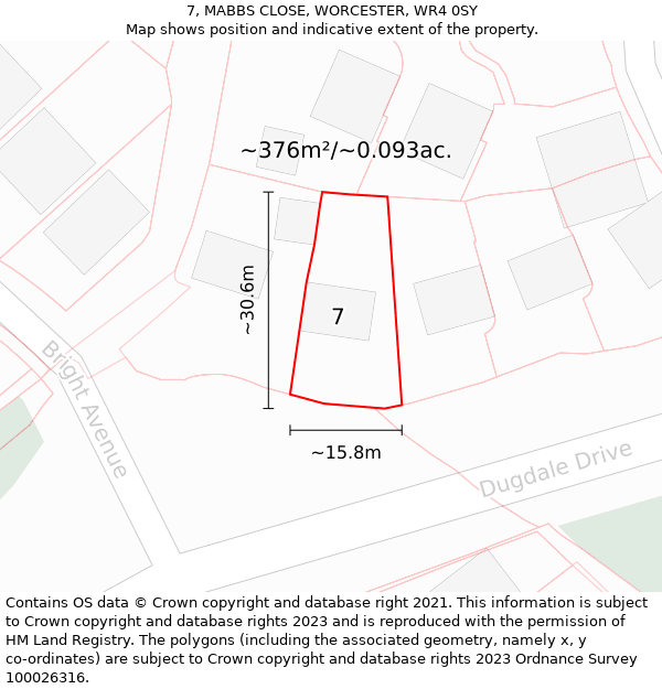 7, MABBS CLOSE, WORCESTER, WR4 0SY: Plot and title map