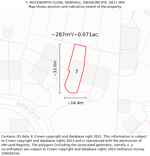 7, MACKWORTH CLOSE, NEWHALL, SWADLINCOTE, DE11 0PH: Plot and title map