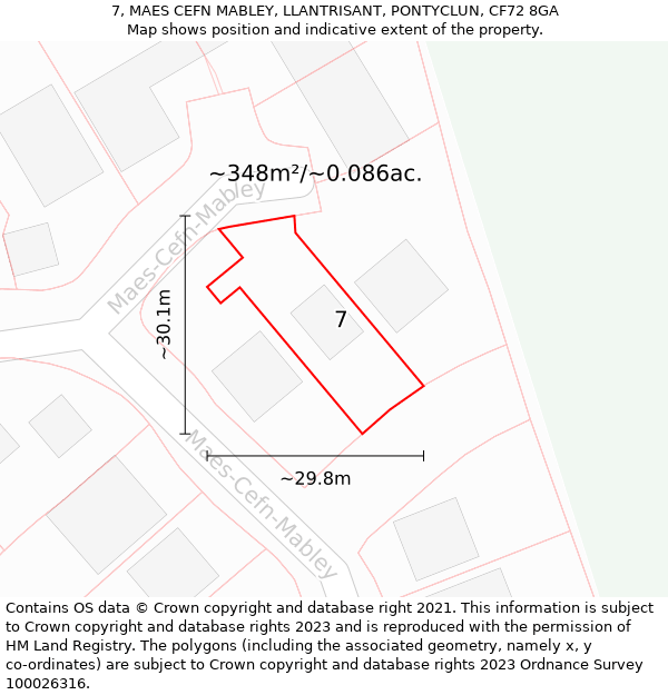 7, MAES CEFN MABLEY, LLANTRISANT, PONTYCLUN, CF72 8GA: Plot and title map