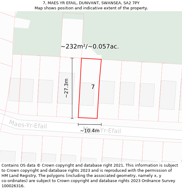 7, MAES YR EFAIL, DUNVANT, SWANSEA, SA2 7PY: Plot and title map