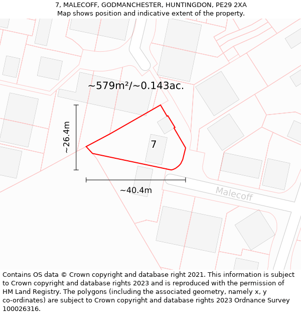 7, MALECOFF, GODMANCHESTER, HUNTINGDON, PE29 2XA: Plot and title map