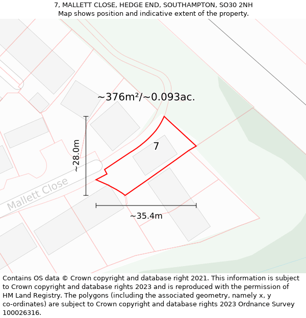 7, MALLETT CLOSE, HEDGE END, SOUTHAMPTON, SO30 2NH: Plot and title map