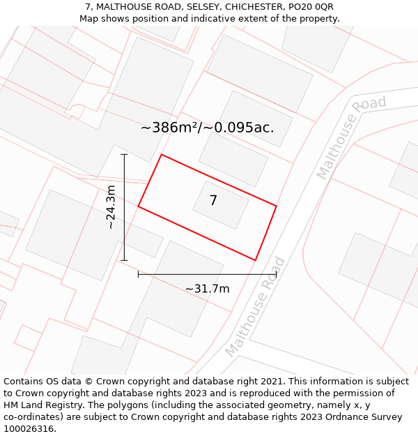 7, MALTHOUSE ROAD, SELSEY, CHICHESTER, PO20 0QR: Plot and title map