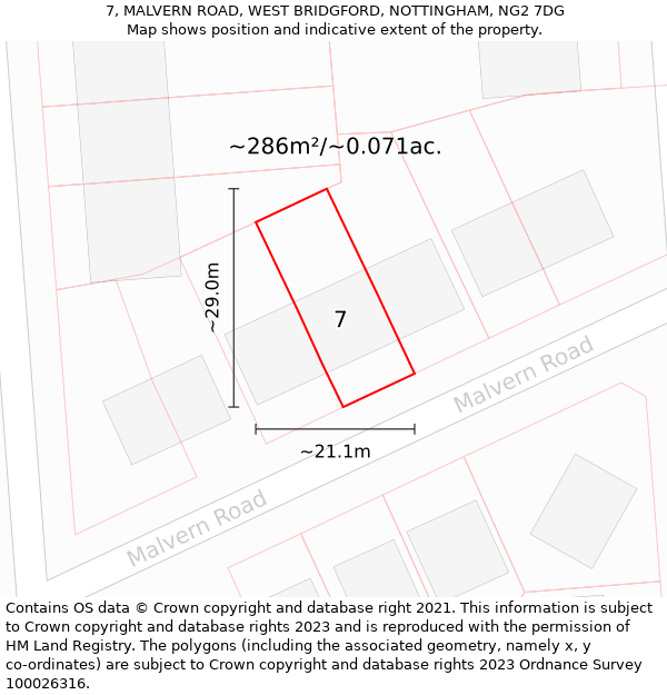 7, MALVERN ROAD, WEST BRIDGFORD, NOTTINGHAM, NG2 7DG: Plot and title map