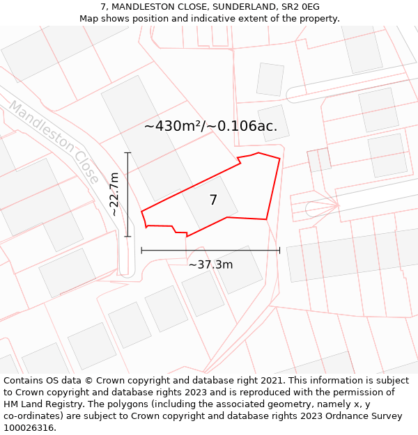 7, MANDLESTON CLOSE, SUNDERLAND, SR2 0EG: Plot and title map