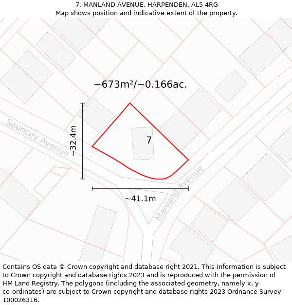 7, MANLAND AVENUE, HARPENDEN, AL5 4RG: Plot and title map