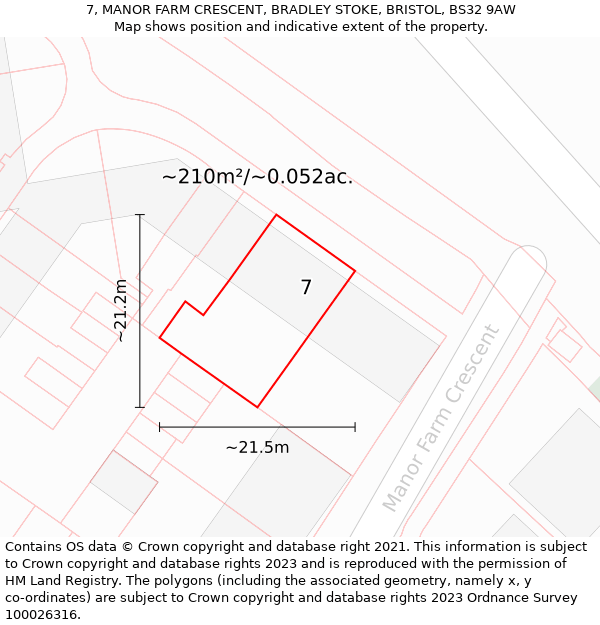 7, MANOR FARM CRESCENT, BRADLEY STOKE, BRISTOL, BS32 9AW: Plot and title map