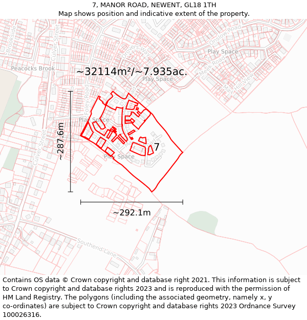 7, MANOR ROAD, NEWENT, GL18 1TH: Plot and title map