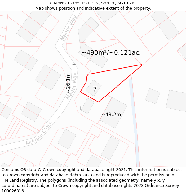 7, MANOR WAY, POTTON, SANDY, SG19 2RH: Plot and title map