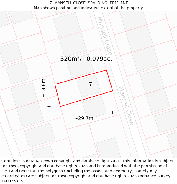 7, MANSELL CLOSE, SPALDING, PE11 1NE: Plot and title map