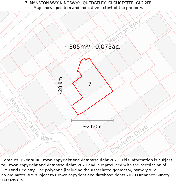 7, MANSTON WAY KINGSWAY, QUEDGELEY, GLOUCESTER, GL2 2FB: Plot and title map