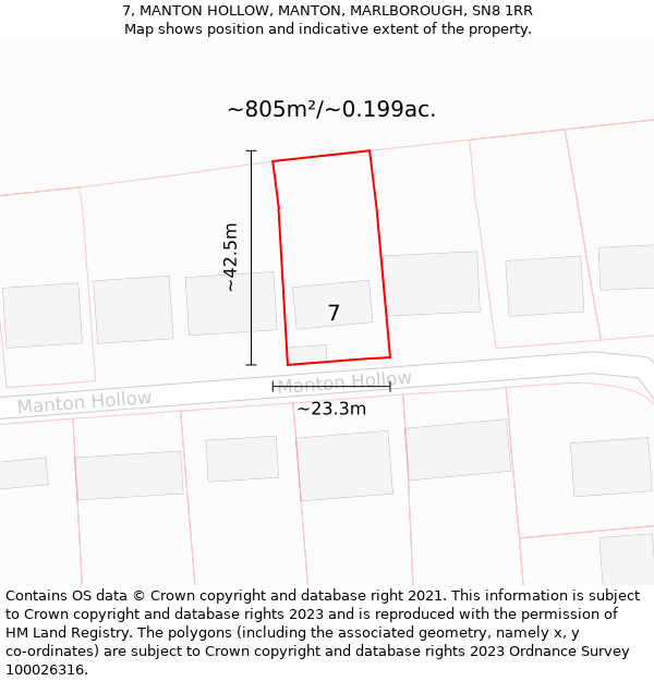 7, MANTON HOLLOW, MANTON, MARLBOROUGH, SN8 1RR: Plot and title map