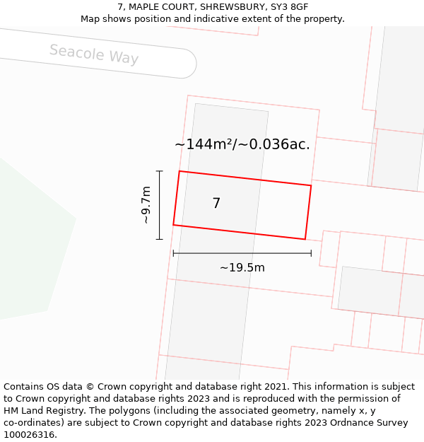 7, MAPLE COURT, SHREWSBURY, SY3 8GF: Plot and title map