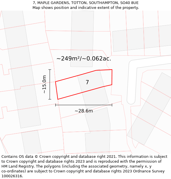 7, MAPLE GARDENS, TOTTON, SOUTHAMPTON, SO40 8UE: Plot and title map