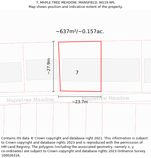 7, MAPLE TREE MEADOW, MANSFIELD, NG19 6PL: Plot and title map