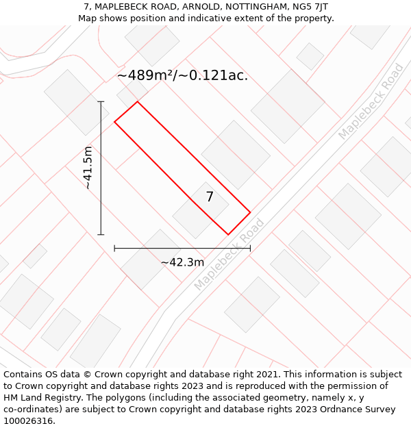 7, MAPLEBECK ROAD, ARNOLD, NOTTINGHAM, NG5 7JT: Plot and title map