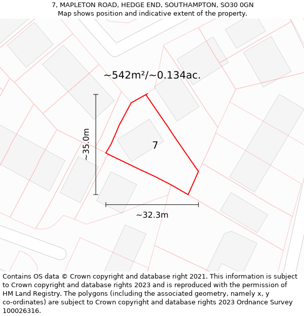 7, MAPLETON ROAD, HEDGE END, SOUTHAMPTON, SO30 0GN: Plot and title map