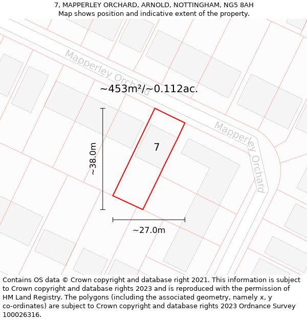 7, MAPPERLEY ORCHARD, ARNOLD, NOTTINGHAM, NG5 8AH: Plot and title map