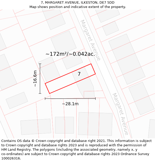 7, MARGARET AVENUE, ILKESTON, DE7 5DD: Plot and title map