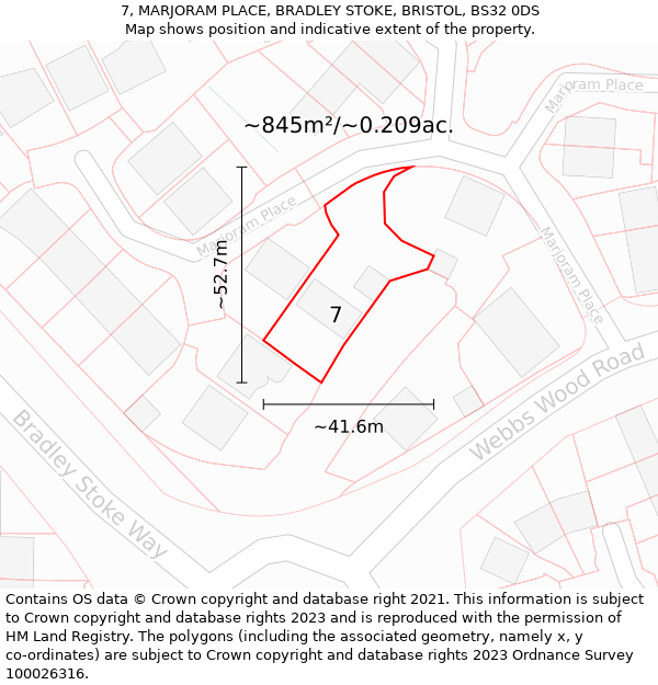 7, MARJORAM PLACE, BRADLEY STOKE, BRISTOL, BS32 0DS: Plot and title map