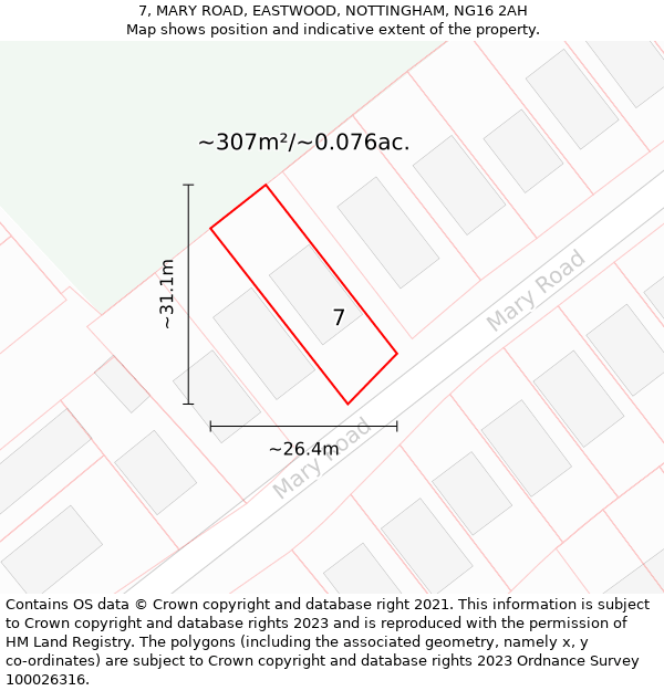 7, MARY ROAD, EASTWOOD, NOTTINGHAM, NG16 2AH: Plot and title map