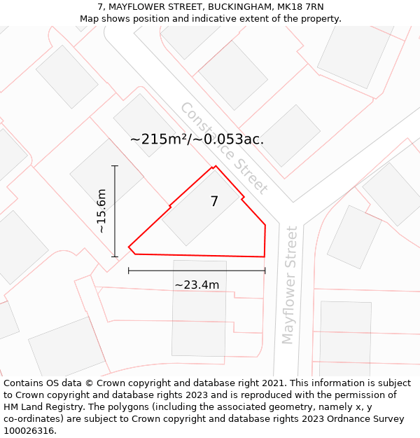 7, MAYFLOWER STREET, BUCKINGHAM, MK18 7RN: Plot and title map