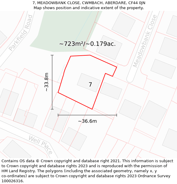 7, MEADOWBANK CLOSE, CWMBACH, ABERDARE, CF44 0JN: Plot and title map