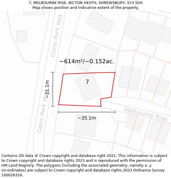 7, MELBOURNE RISE, BICTON HEATH, SHREWSBURY, SY3 5DA: Plot and title map