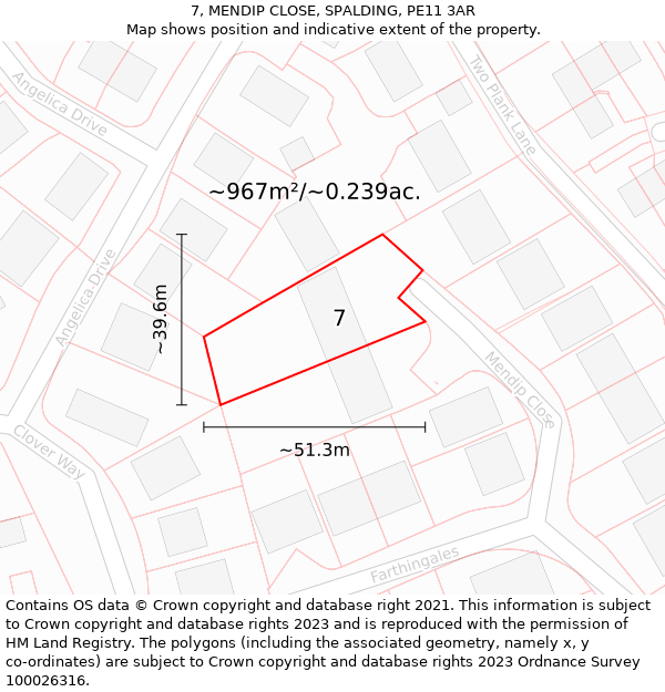 7, MENDIP CLOSE, SPALDING, PE11 3AR: Plot and title map