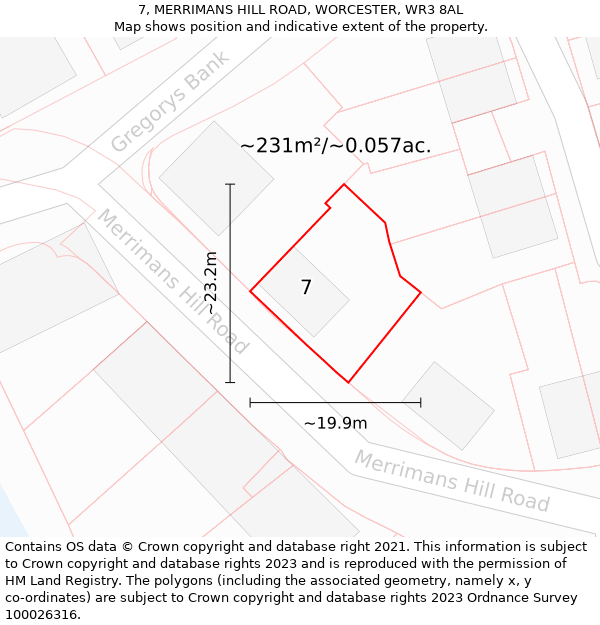 7, MERRIMANS HILL ROAD, WORCESTER, WR3 8AL: Plot and title map